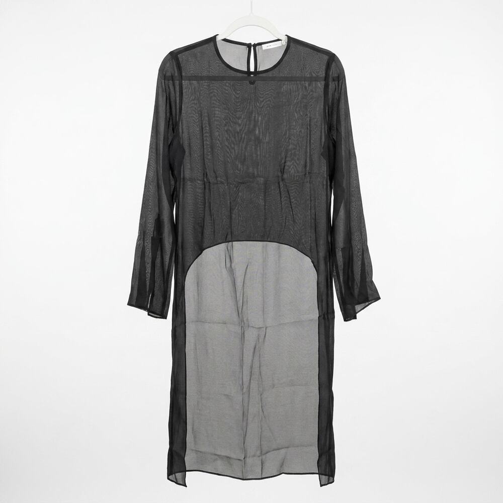 Scacto Black Sheer Long Sleeve Midi Cover-Up Duster